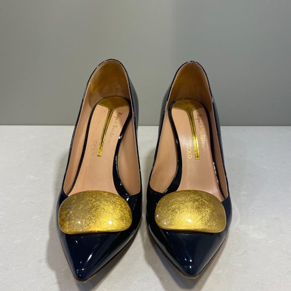 Rupert Sanderson Gold Pebble Midnight Patent sz 36.5 - Picture 2 of 4